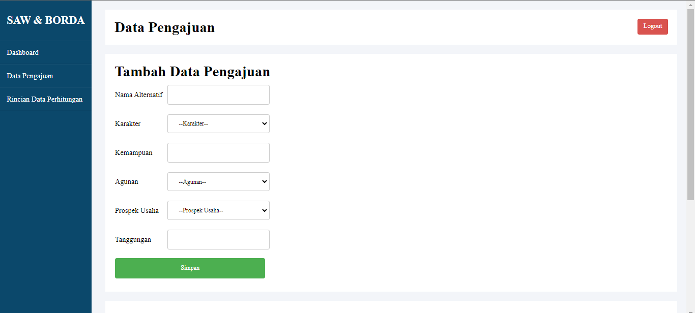 Tambah Data Pengajuan